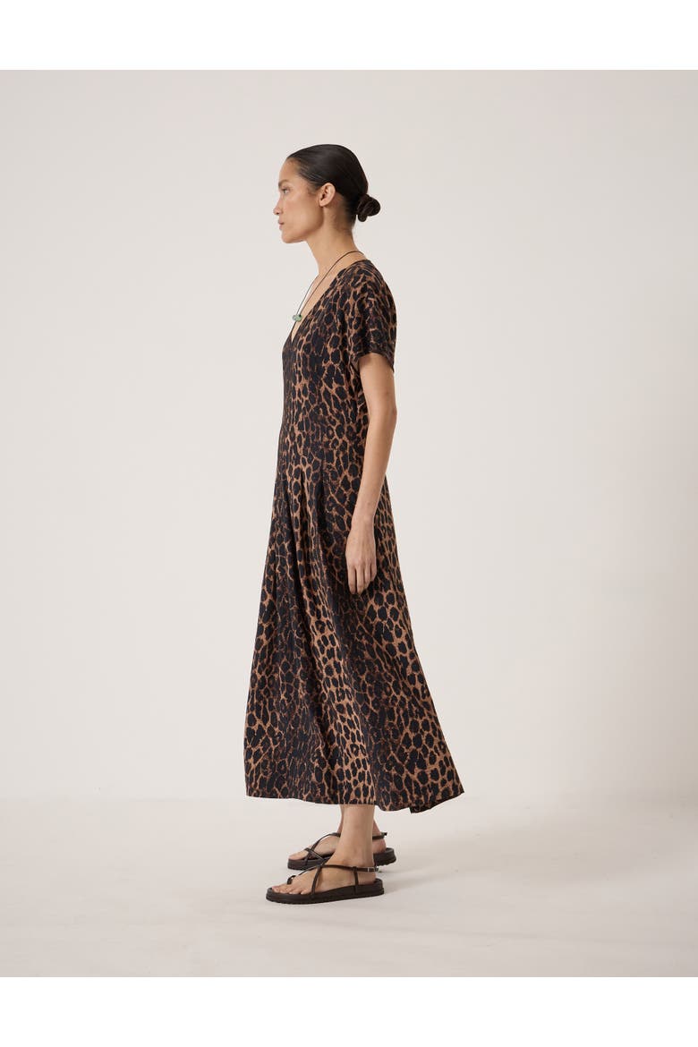Bronte Pleated Air Flow Midi Dress, Alternate, color, Natural Leopard Brown