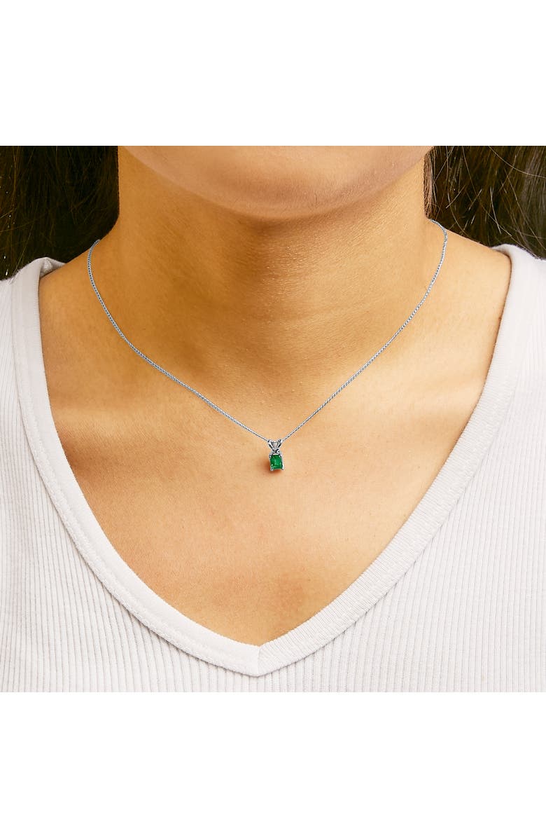 Haus of Brilliance 14K Gold 6x4MM Emerald Cut Gemstone Solitaire Pendant Necklace, Alternate, color, Green Emerald | White