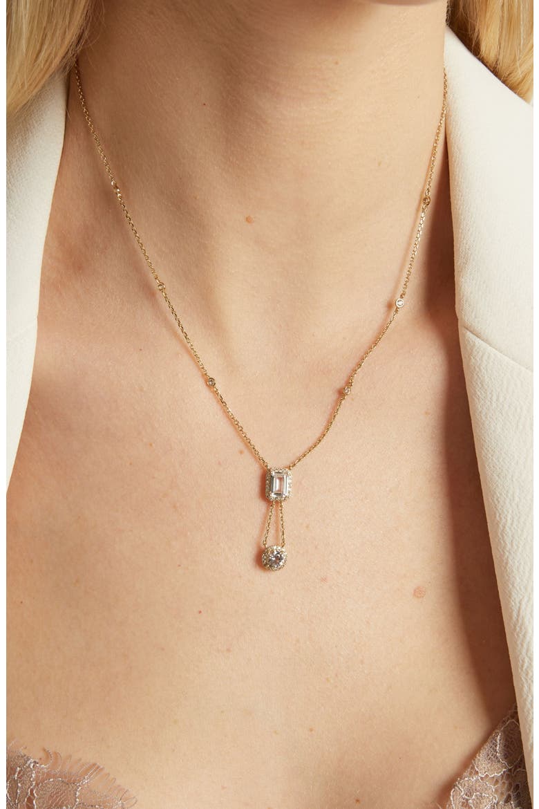 Lab Grown White Sapphire Edwardian Lariat Necklace, Alternate, color, White Gold Vermeil