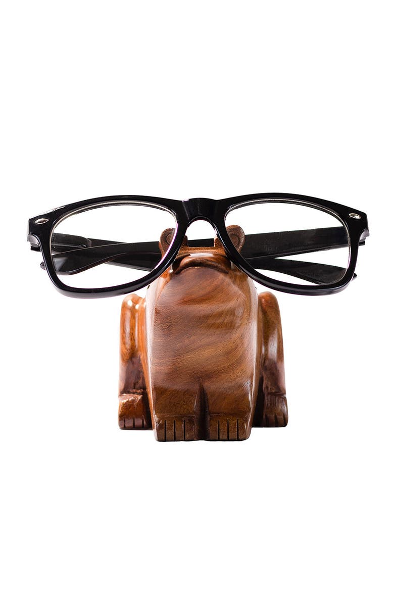 Frog Eyeglass Holder Stand - Hand Carved Wood, Alternate, color, Hand Carved Wood