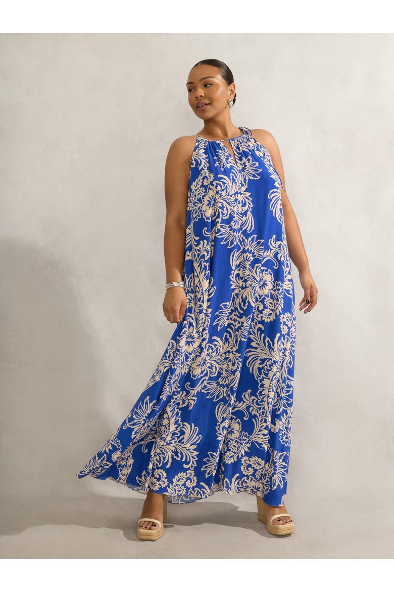Floral Print Halter Neck Maxi Dress, Main, color, Blue