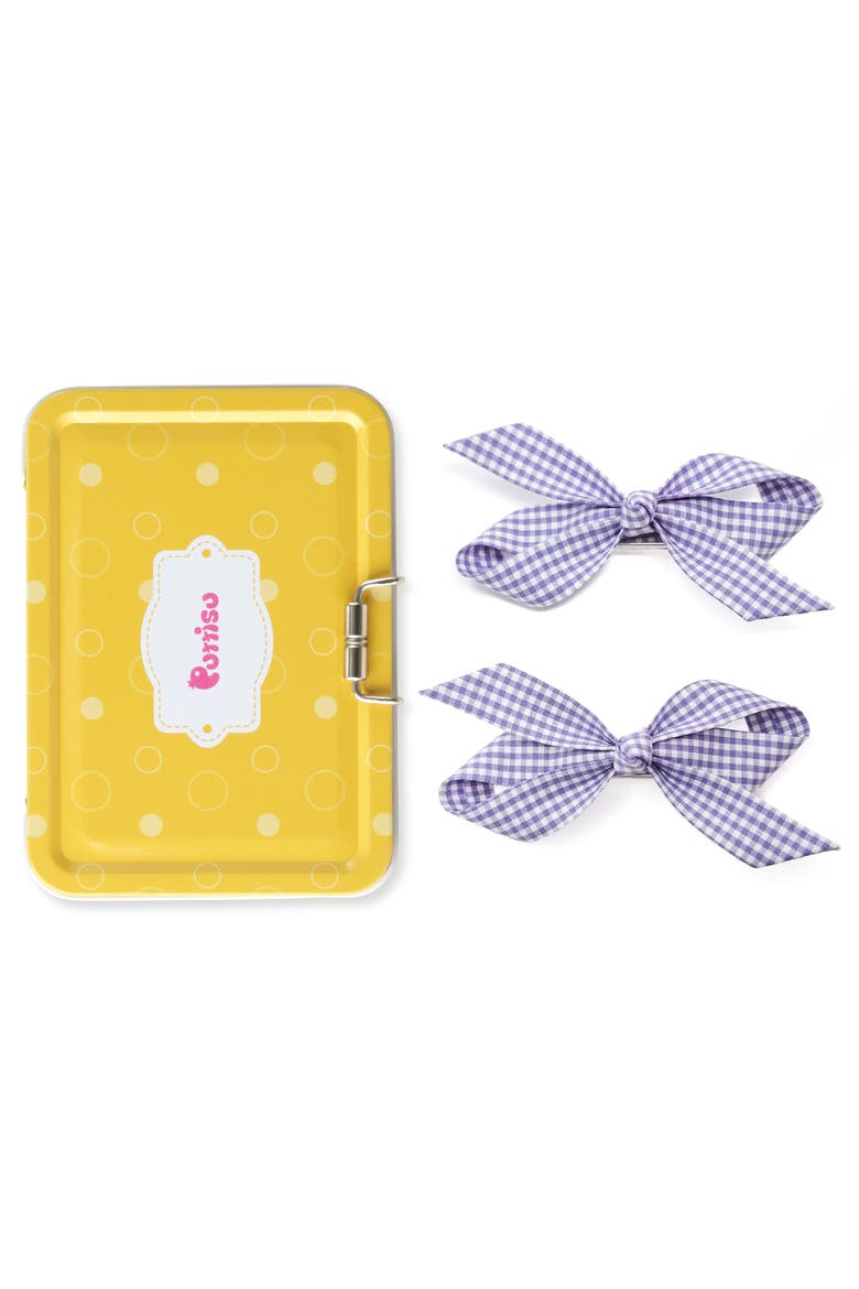 2pc Bow Clip Set, Main, color, Violet Gingham