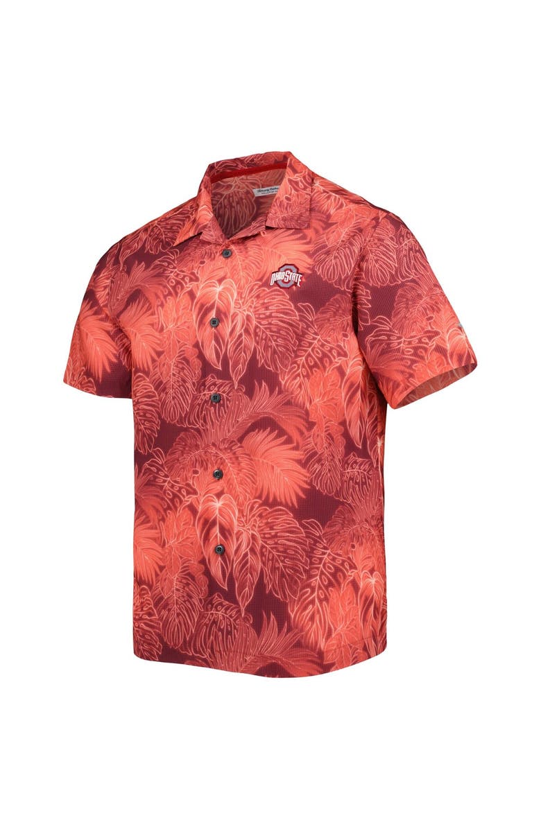 Tommy Bahama Men's Tommy Bahama Scarlet Ohio State Buckeyes Big & Tall Coast Luminescent Fronds IslandZone Button-Up Camp Shirt, Alternate, color, Scarlet