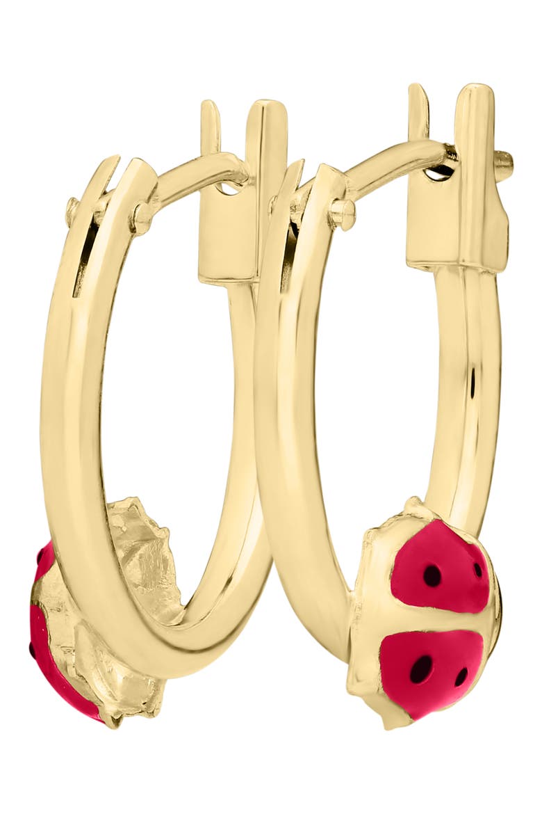 14K Gold Ladybug Hoop Earrings, Alternate, color, GOLD