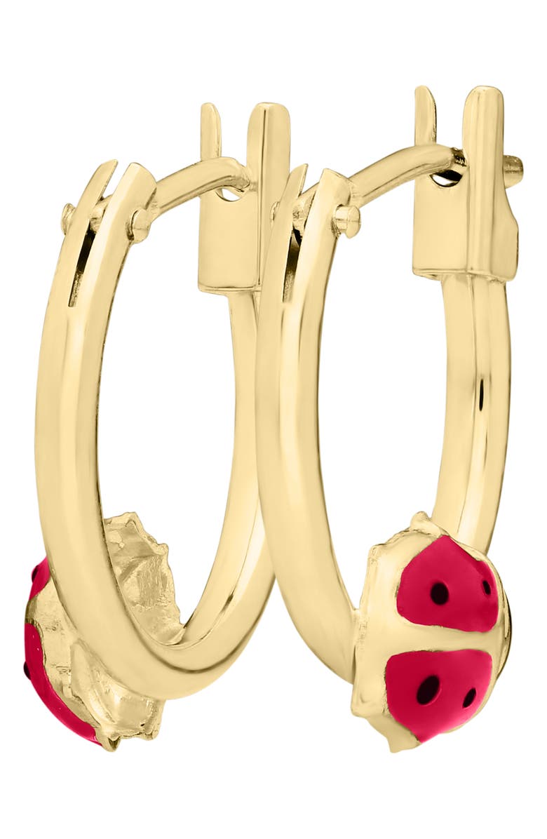 Mignonette 14K Gold Ladybug Hoop Earrings, Alternate, color, Gold