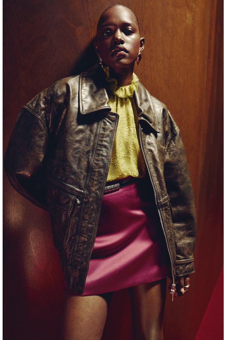 Jackieo Satin Miniskirt, Alternate, color, GRAPEFRUIT