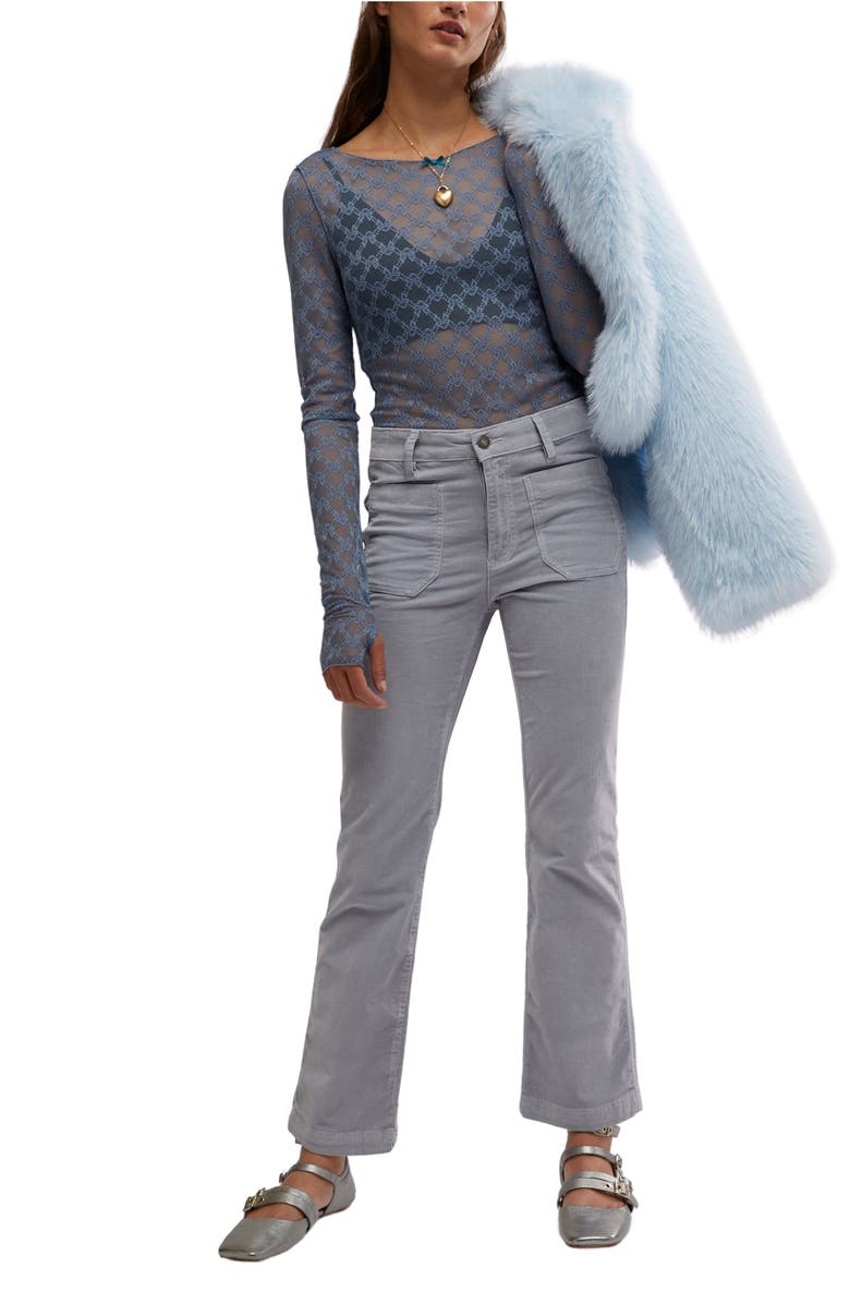 Free People High Time Kick Corduroy Flare Pants, Alternate, color, Pearl Blue