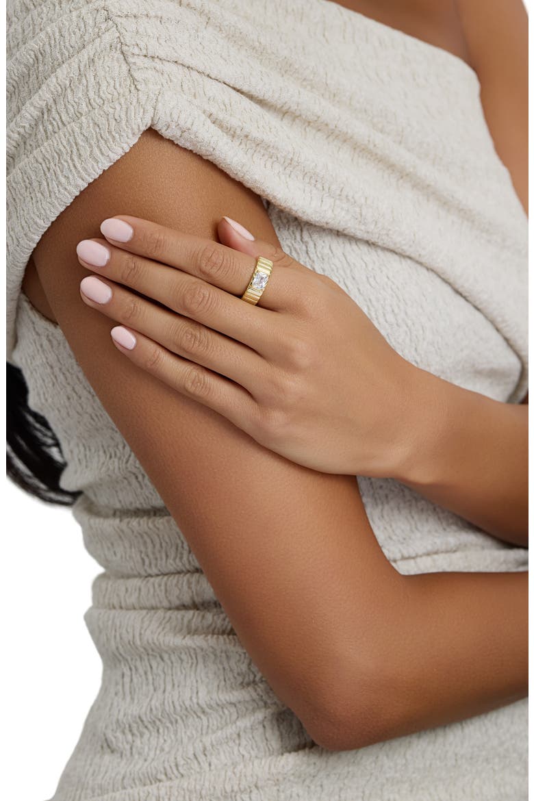 Modern Muse Emerald Cut CZ Ribbed Band Ring, Alternate, color, GOLD