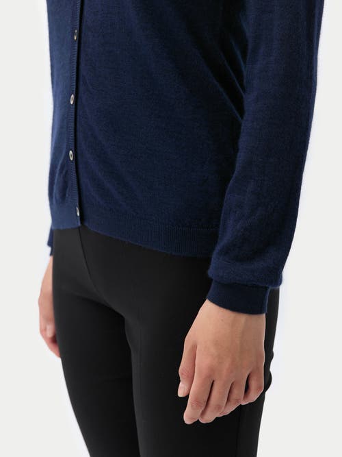 Gobi Mongolian Cashmere Cashmere-silk Crew Neck Cardigan In Blue