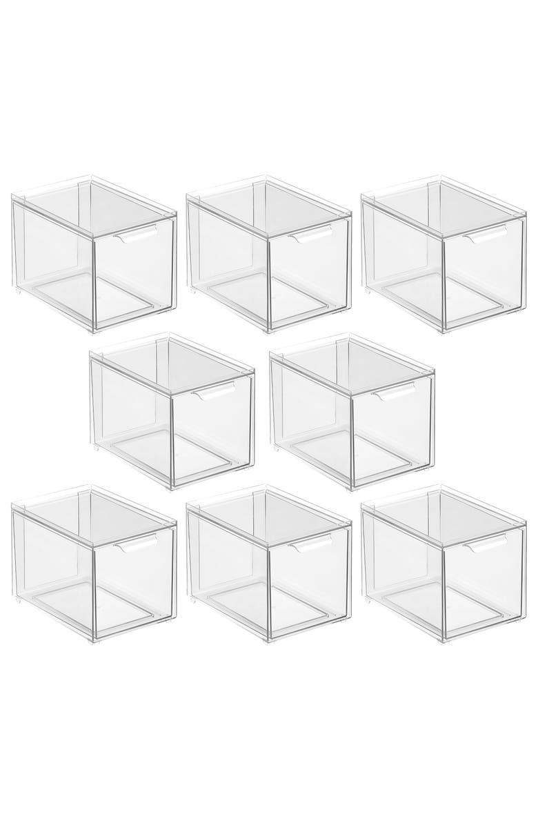 mDesign Plastic Stackable Kitchen Pantry Organizer with Drawer - 8 Pack, Main, color, Clear