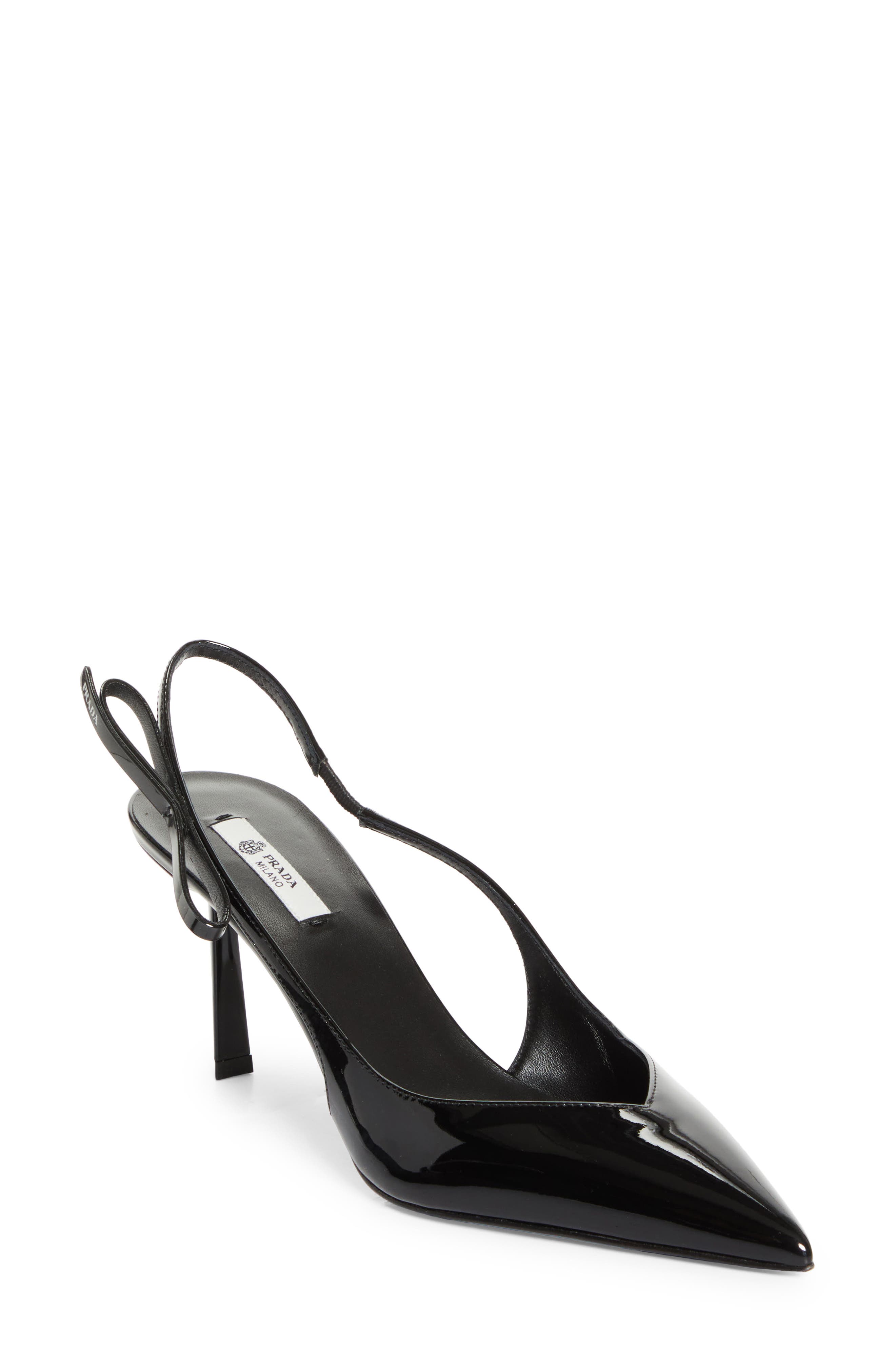 Prada Bow Ponted Toe Slingback Pump, Main, color, Nero