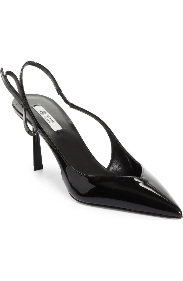 Prada Bow Ponted Toe Slingback Pump, Main, color, Nero