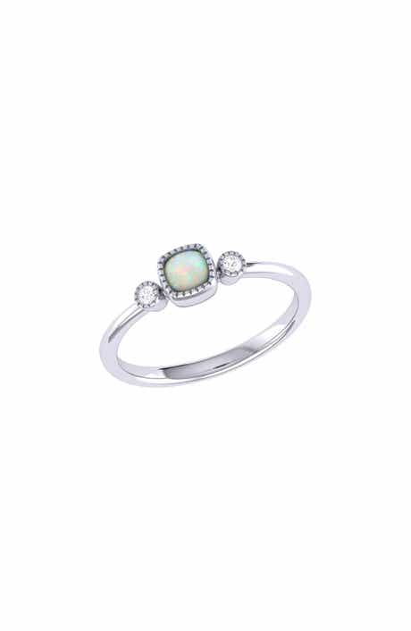 LuvMyJewelry La Vie Cushion Cut Opal & Diamond Accent Ring