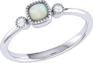 LuvMyJewelry La Vie Cushion Cut Opal & Diamond Accent Ring