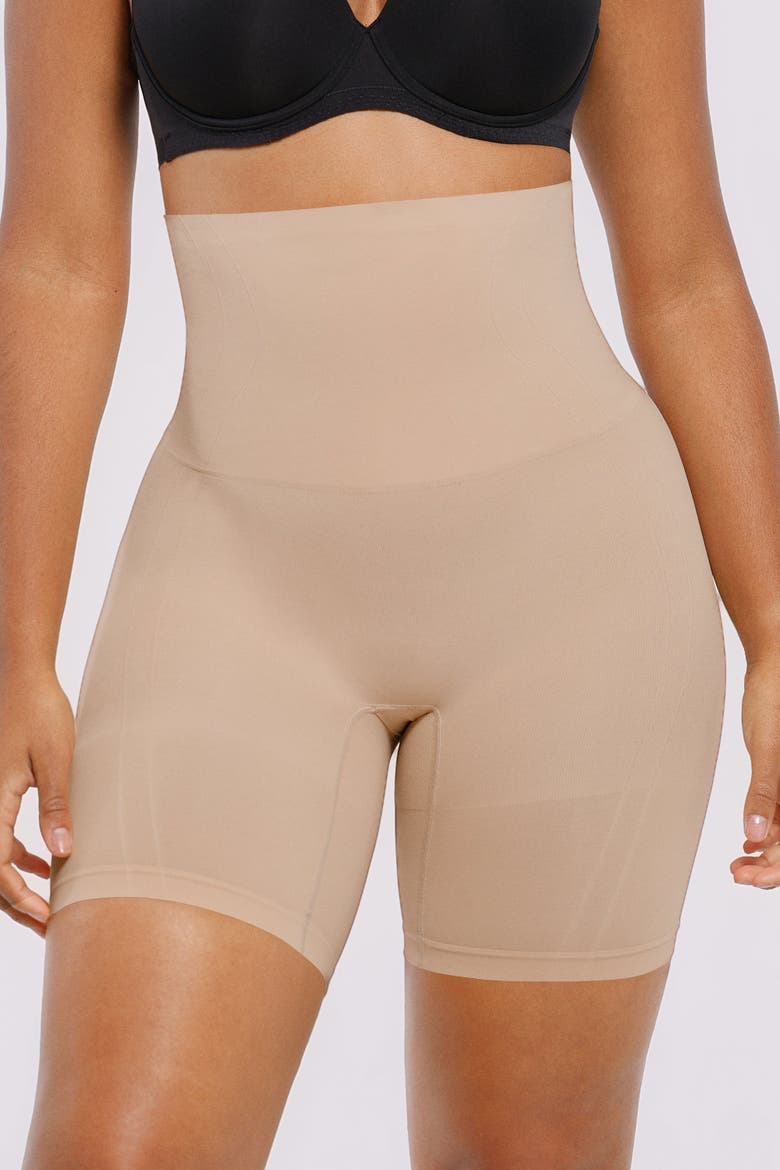 Everyday High Waist Shaping Shorts, Alternate, color, Nude