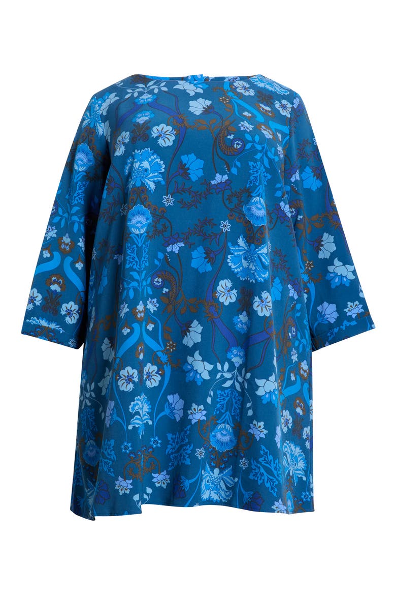 Palmate Floral Shift Minidress, Alternate, color, TEAL-BLUE
