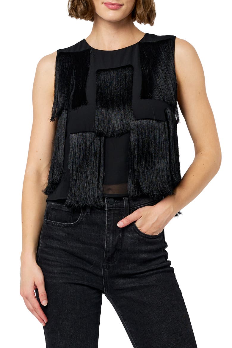 Zinnia Fringe Sleeveless Top, Main, color, BLACK