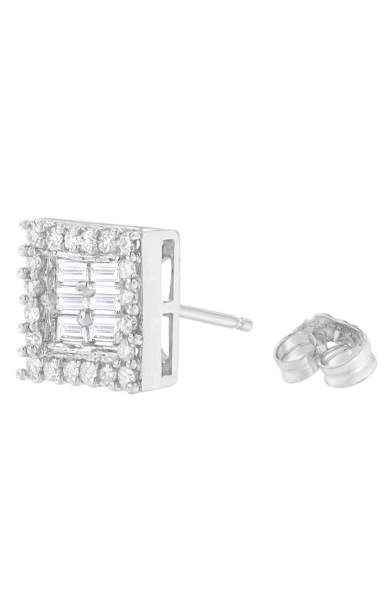 Haus of Brilliance 14K White Gold 1 cttw Round and Baguette Diamond Stud Earrings, Alternate, color, White