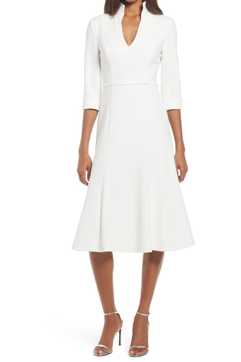 Kensington Fit & Flare Midi Dress, Main, color, PORCELAIN