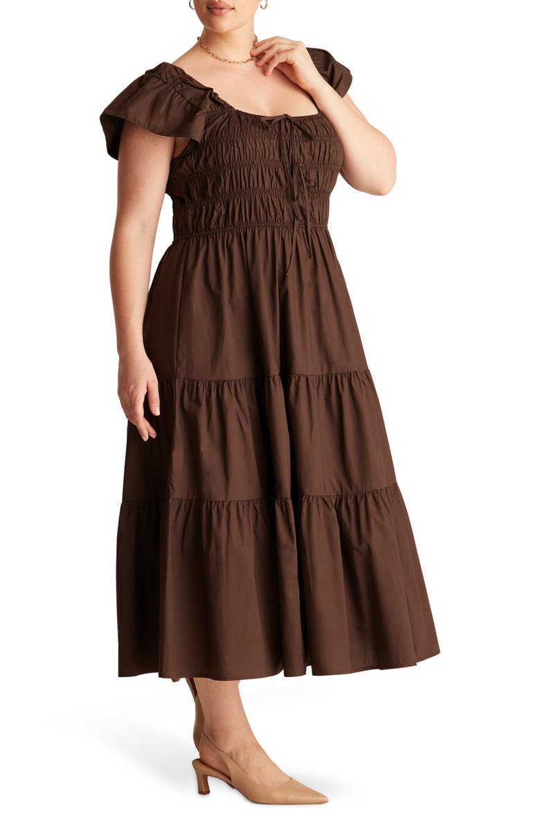 Estelle Alana Smocked Fit & Flare Cotton Tiered Midi Dress, Alternate, color, 