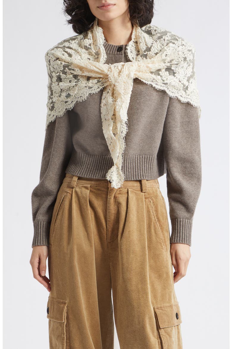 Kirra Lace Cardigan with Scarf, Main, color, TAUPE