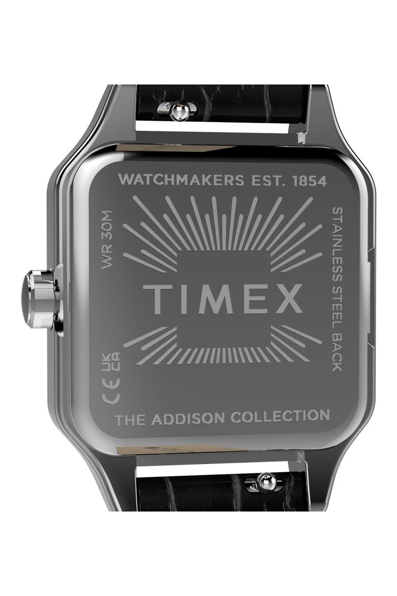 Addison Leather Strap Watch, Alternate, color, BLACK