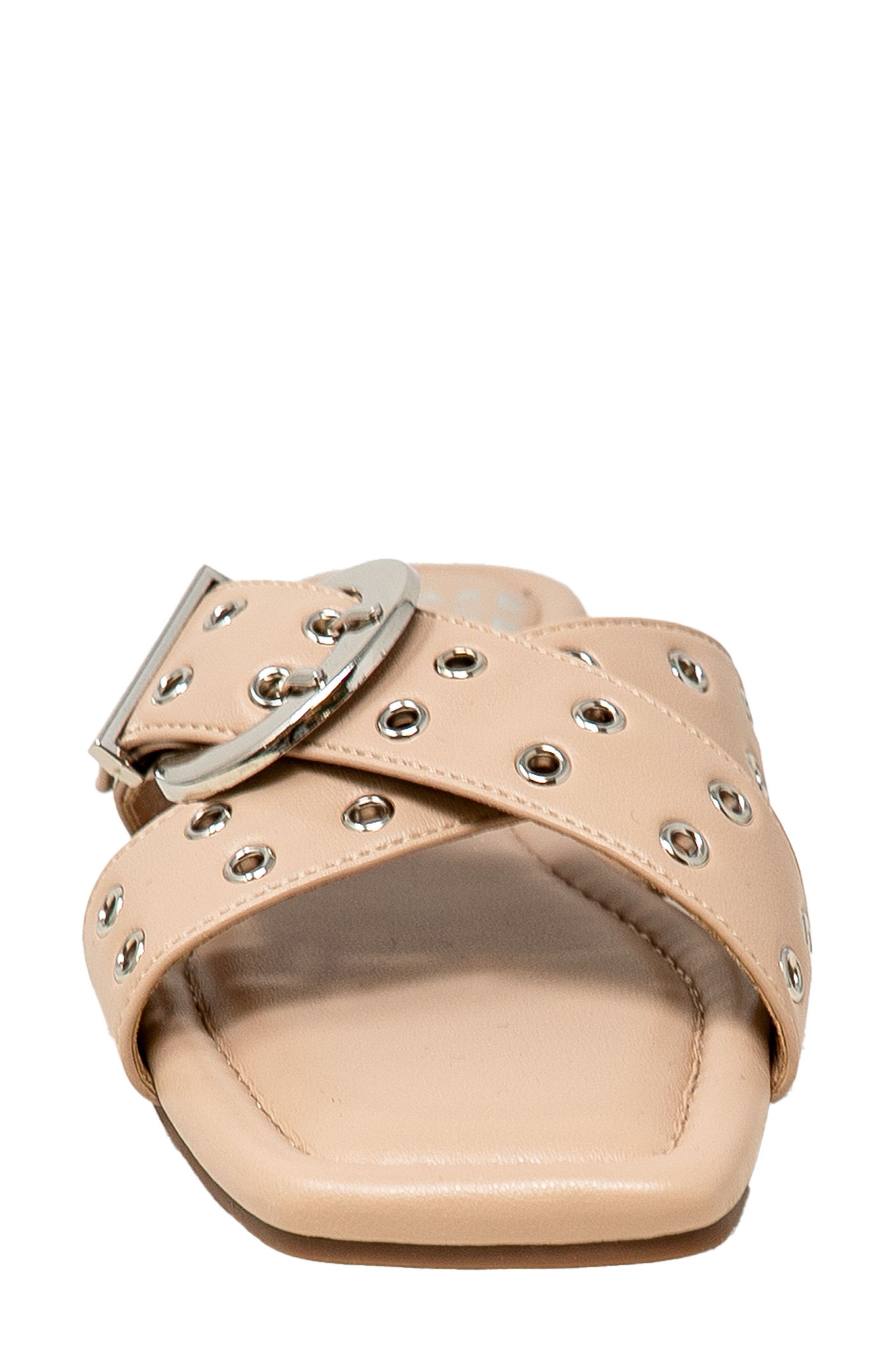Grommet Cross Strap Slide Sandal, Alternate, color, BEIGE PU