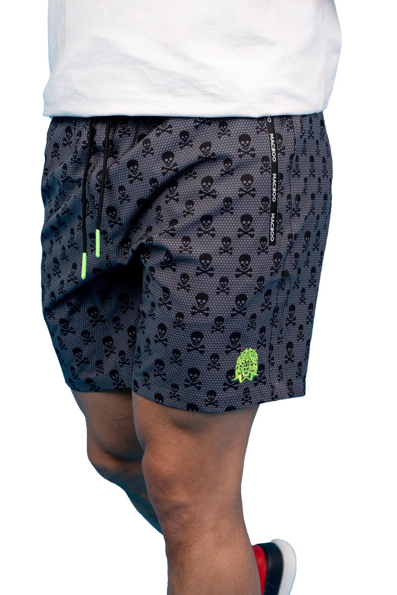 Swim Lion Skull & Crossbones Swim Trunks, Alternate, color, GREY