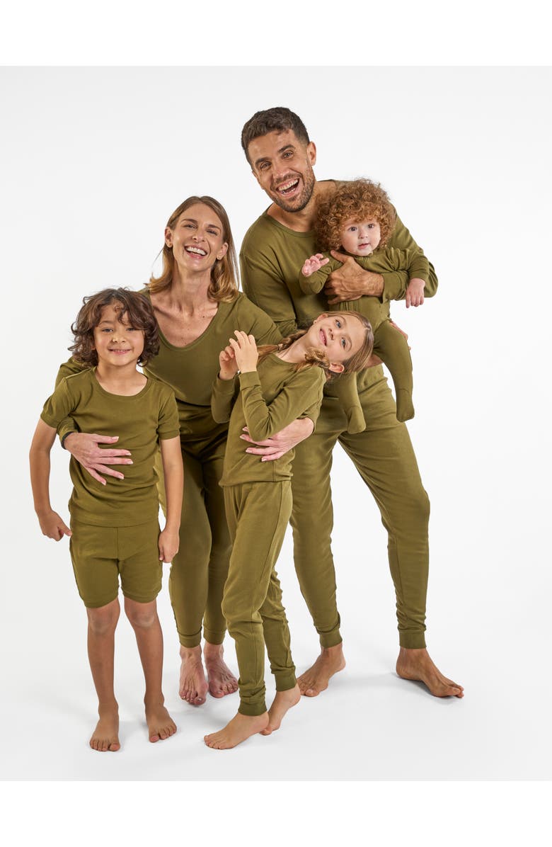 Leveret Footed Solid Cotton Matching Family Pajamas, Alternate, color, Olive