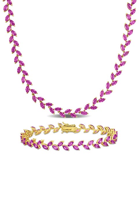 Lab Created Pink Sapphire Tennis Necklace & Bracelet Set