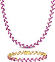 DELMAR Lab Created Pink Sapphire Tennis Necklace & Bracelet Set