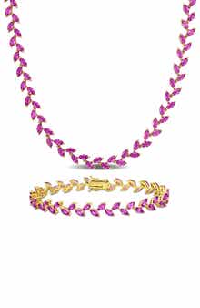 Lab Created Pink Sapphire Tennis Necklace & Bracelet Set