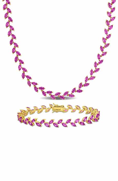 Lab Created Pink Sapphire Tennis Necklace & Bracelet Set