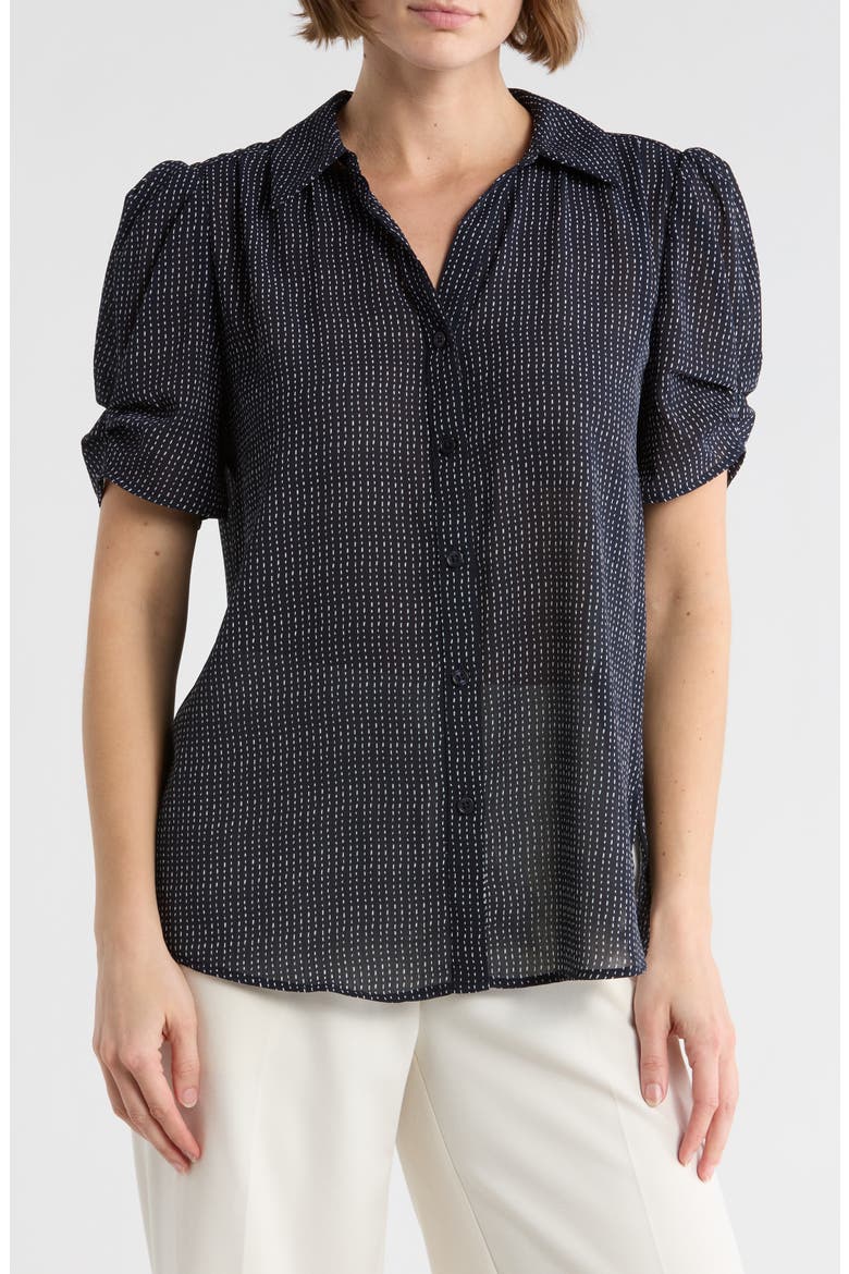 Patterned Pinch Sleeve Button-Up Shirt, Main, color, NAVY/IVORY PAINT BRUSH STRIPE