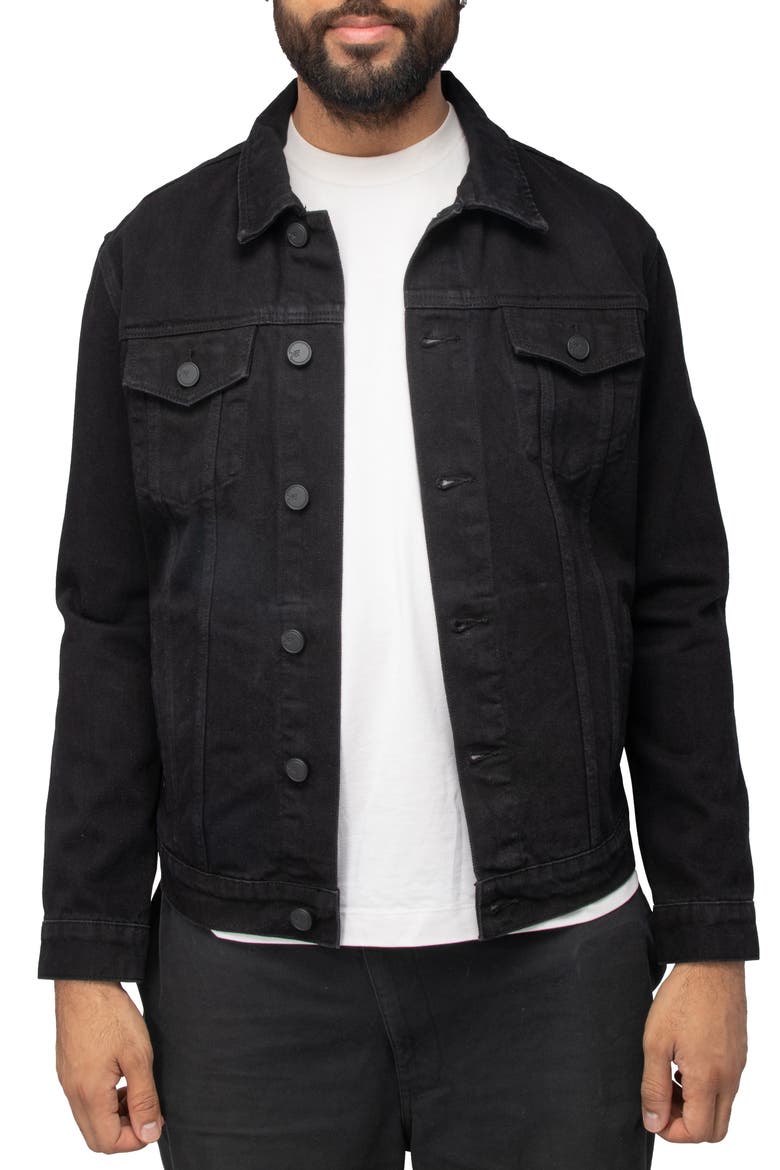 Skull Patch Denim Jacket, Main, color, JET BLACK