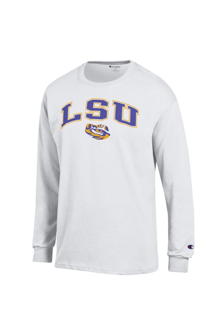 Men's Champion  White LSU Tigers Arch Over Logo Long Sleeve T-Shirt, Alternate, color, White