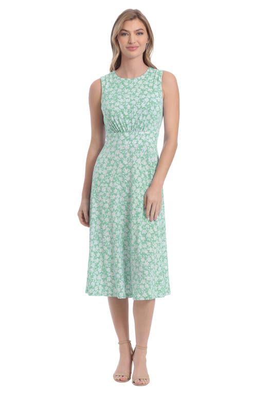 London Times Floral Sleeveless Fit & Flare Midi Dress In Green Ivory