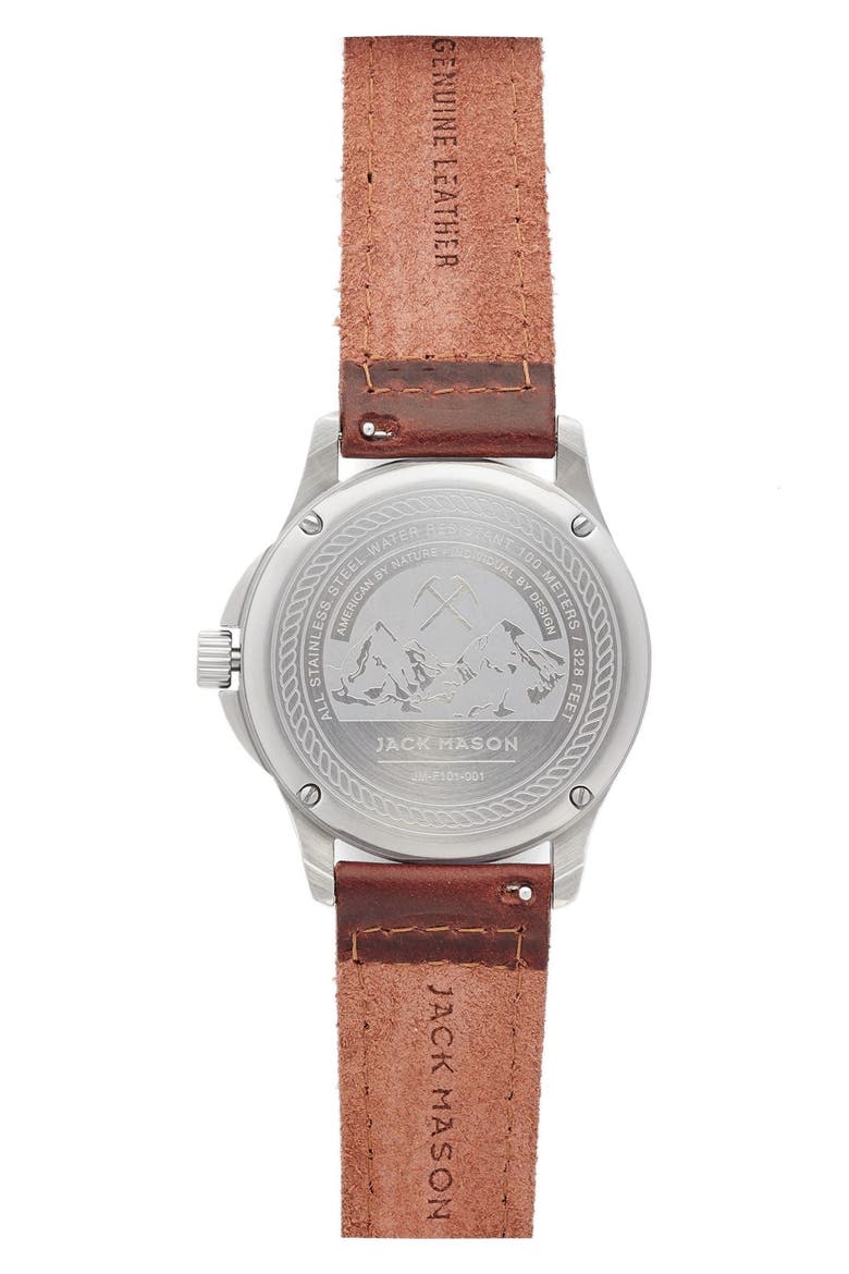 Field Leather Strap Watch, 42mm, Alternate, color, NAVY/ BROWN LEATHER