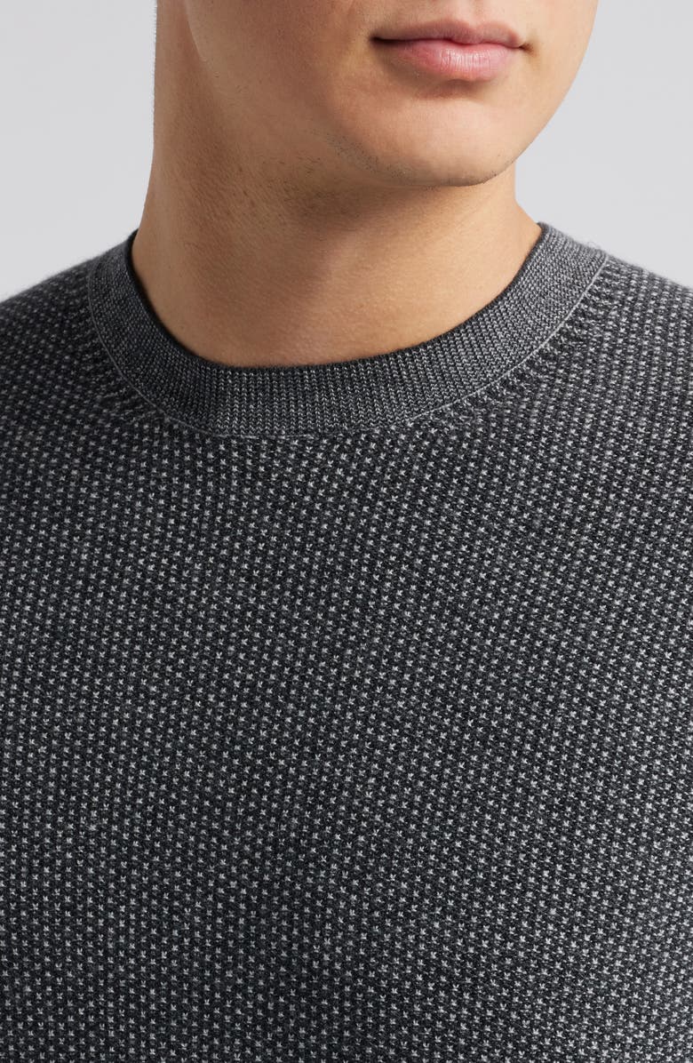 Vince Geometric Jacquard Wool & Cotton Blend Crewneck Sweater, Alternate, color, Heather Black/ Heather Grey