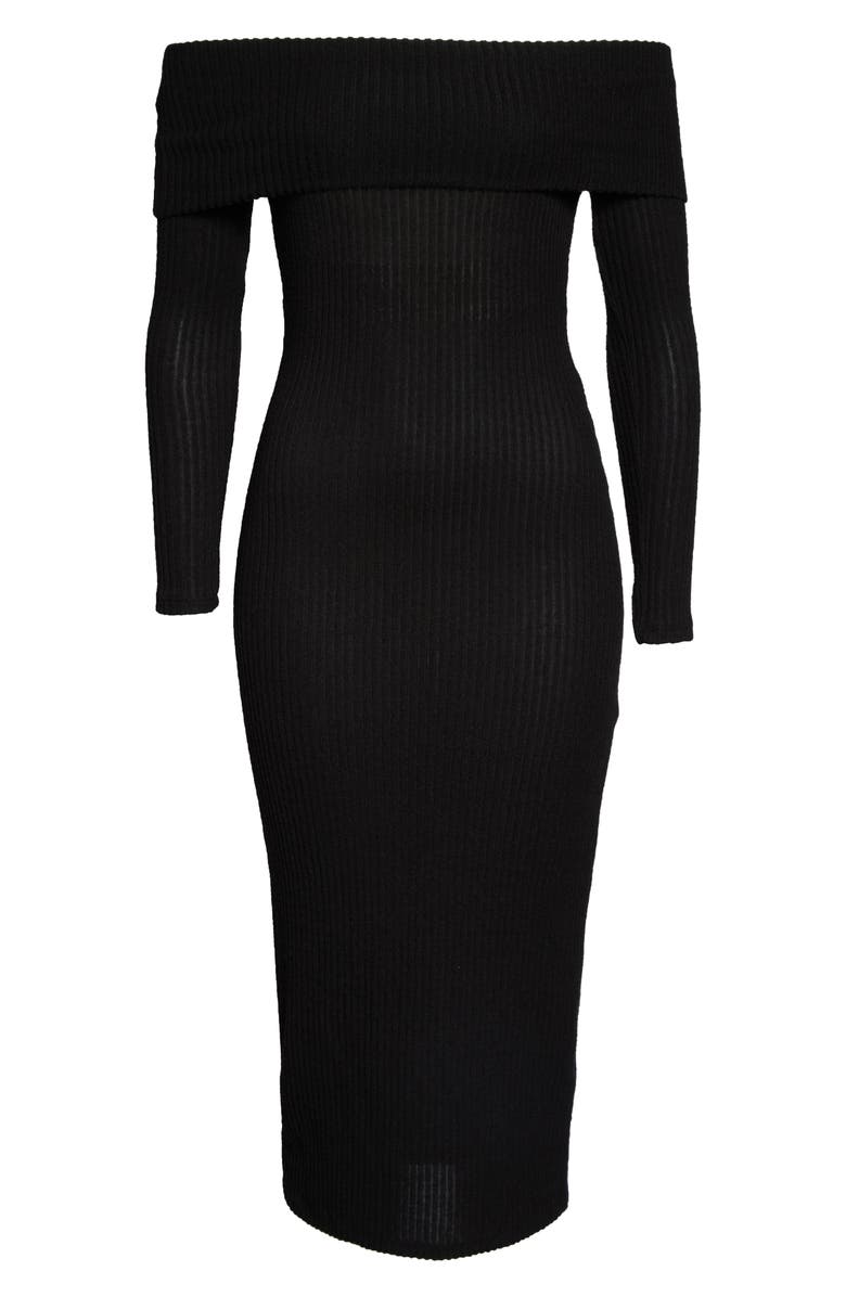 ASOS DESIGN Off the Shoulder Long Sleeve Rib Dress, Alternate, color,