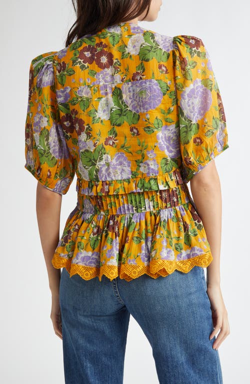 Farm Rio Floral Tie Front Top In Capri Floral Yellow