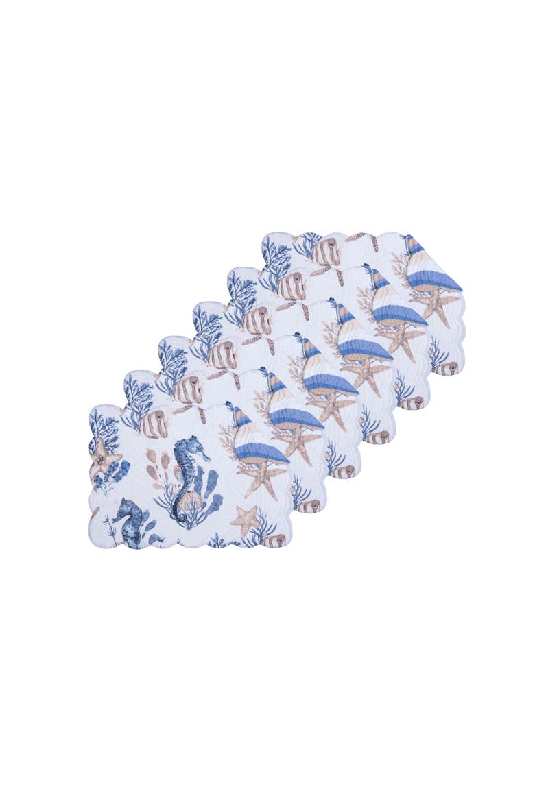 Seahorse Sands Reversible Machine Washable Scallop Quilt Placemats Set of 6, Main, color, Gold
