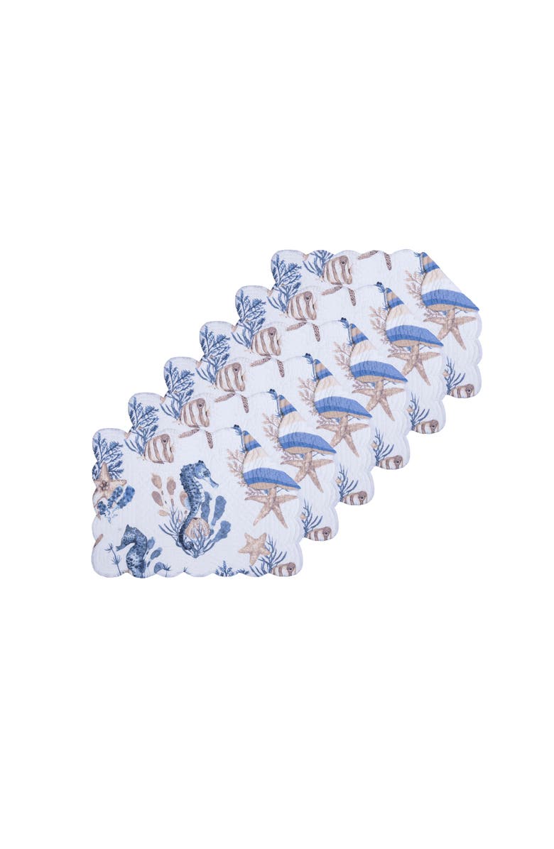 C&F Home Seahorse Sands Reversible Machine Washable Scallop Quilt Placemats Set of 6, Main, color, Gold
