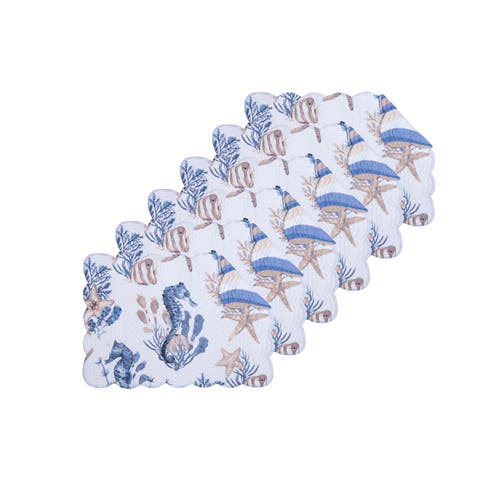 C & F Home C&f Home Seahorse Sands Reversible Machine Washable Scallop Quilt Placemats Set Of 6 In Blue