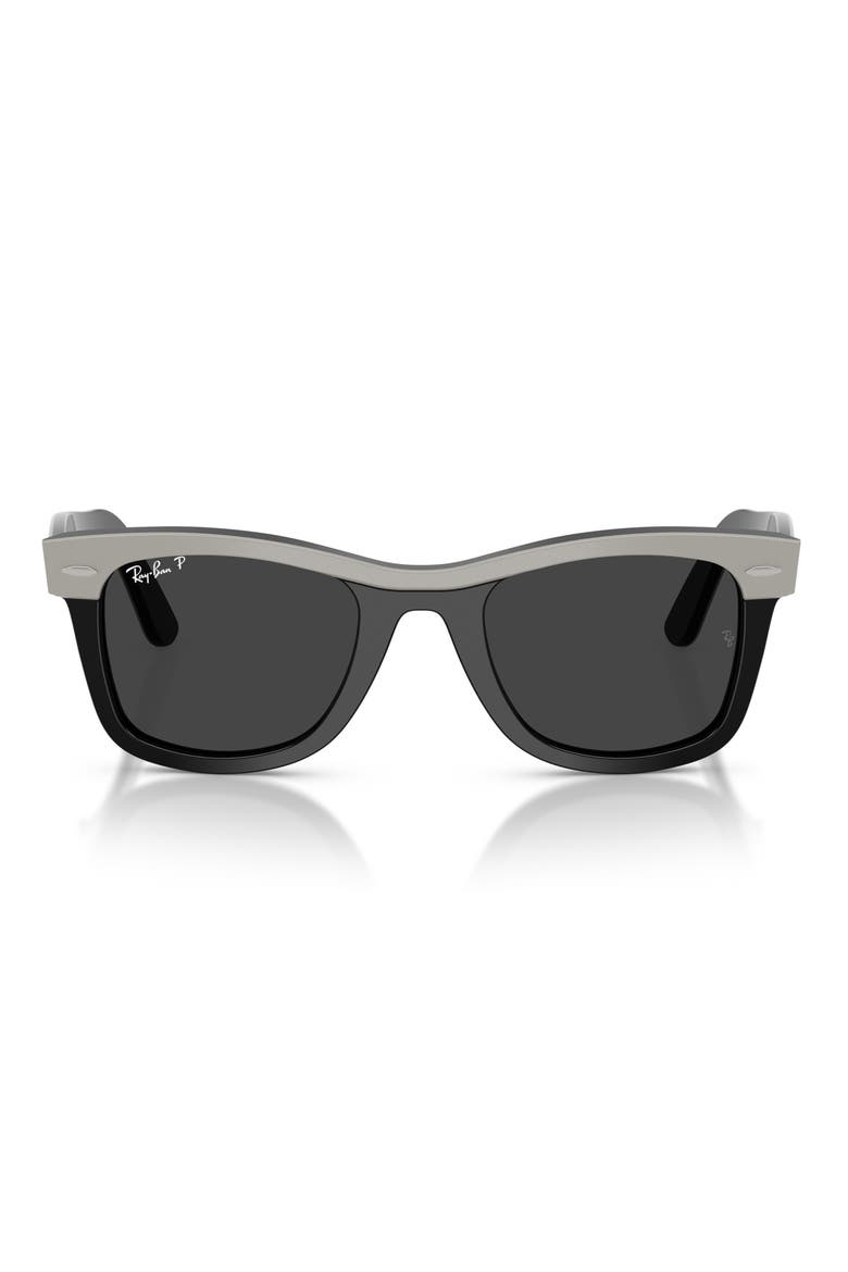 52mm Wayfarer Polarized Square Sunglasses, Main, color, GREY ON BLACK / POLAR BLACK