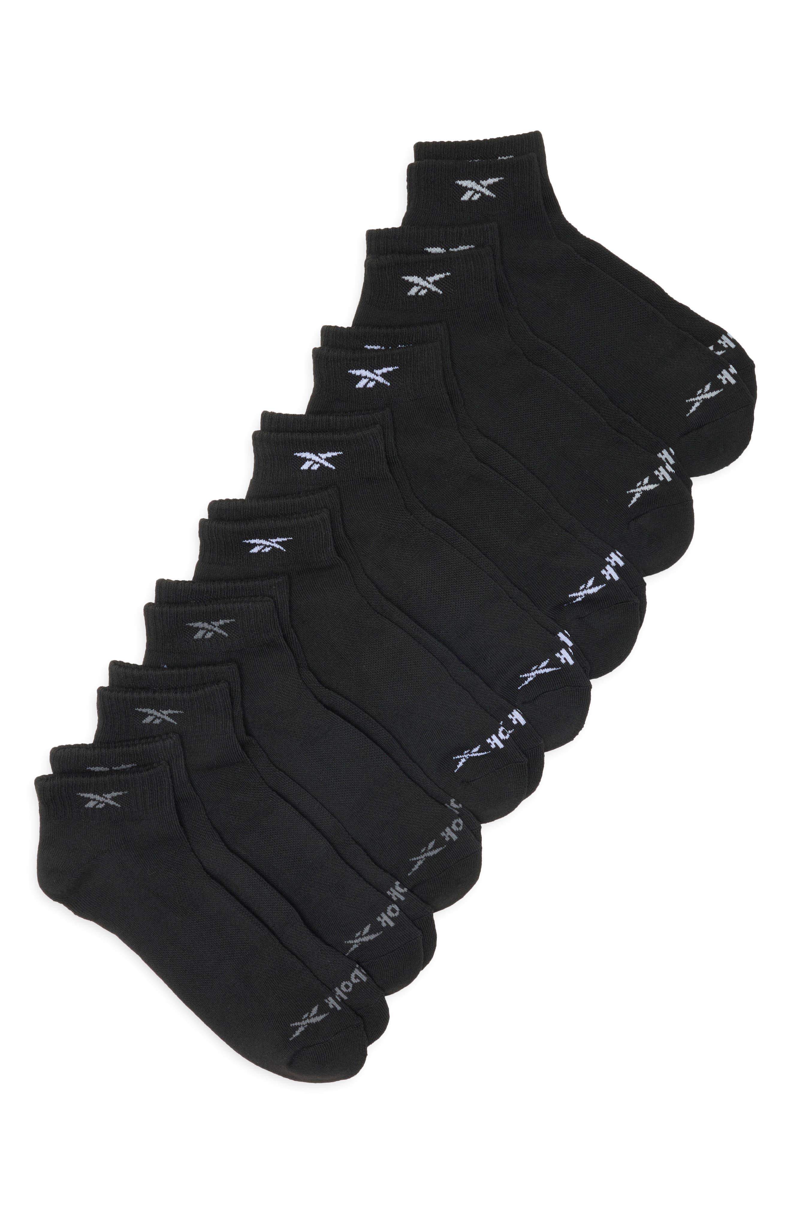 Reebok 8-pack Cushioned Quarter Length Socks In Black