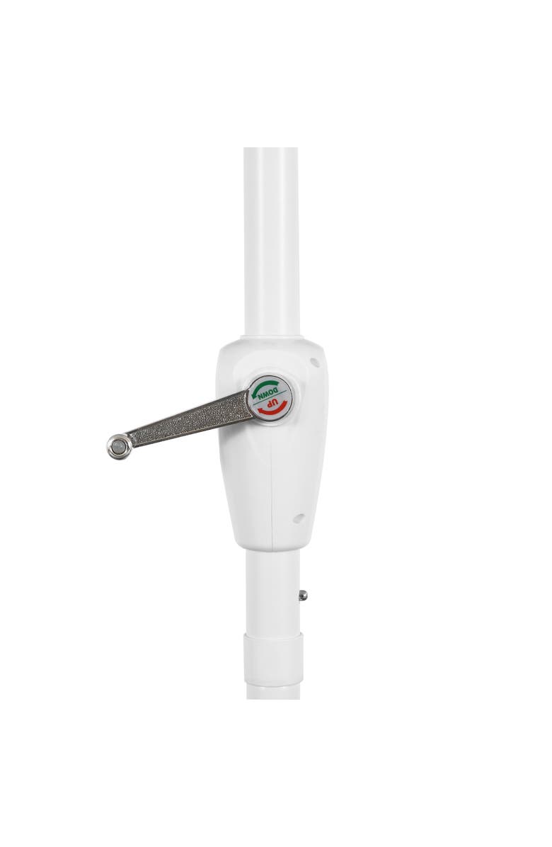 JONATHAN Y Collins 9 ft. Classic Cottage Fringe Tassel Market Patio Umbrella with Auto-Tilt Crank, Alternate, color, Light Gray - White Pole