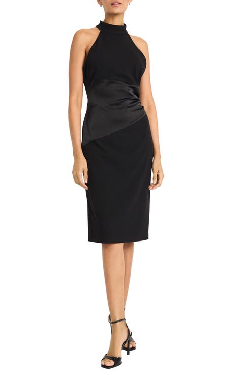 High Neck Mixed Media Cocktail Sheath Dress