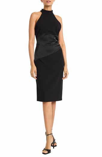 Maggy London High Neck Mixed Media Cocktail Sheath Dress