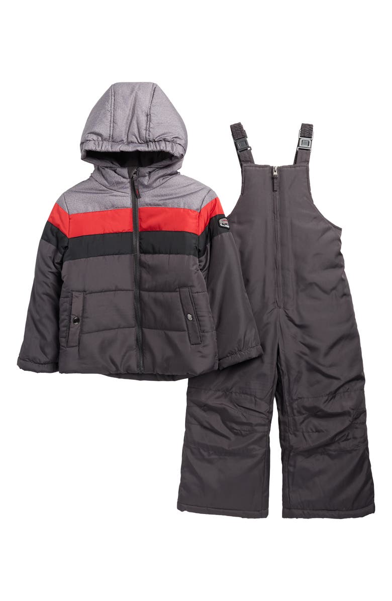 Rothschild Kids' Colorblock Hooded Jacket & Bib Snowsuit Set, Main, color, Charcoal